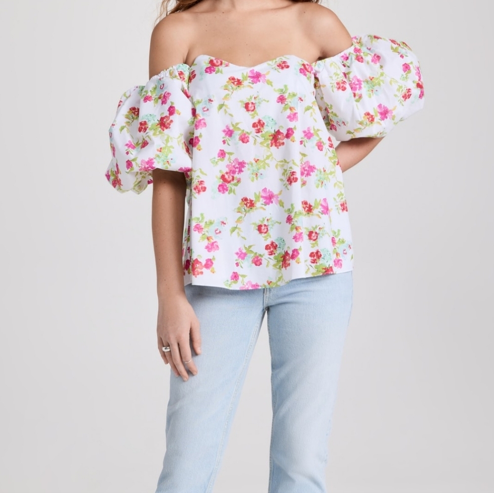 NWOT Caroline Constas Palmer Puff Sleeve Floral Top